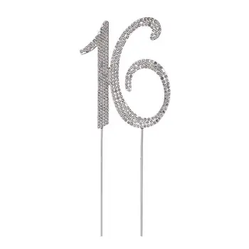 

16 Cake Topper for 16th Kids Adult Birthday Party or Anniversary Crystal Rhinestones Decorative Cake Topper for Party Supplies