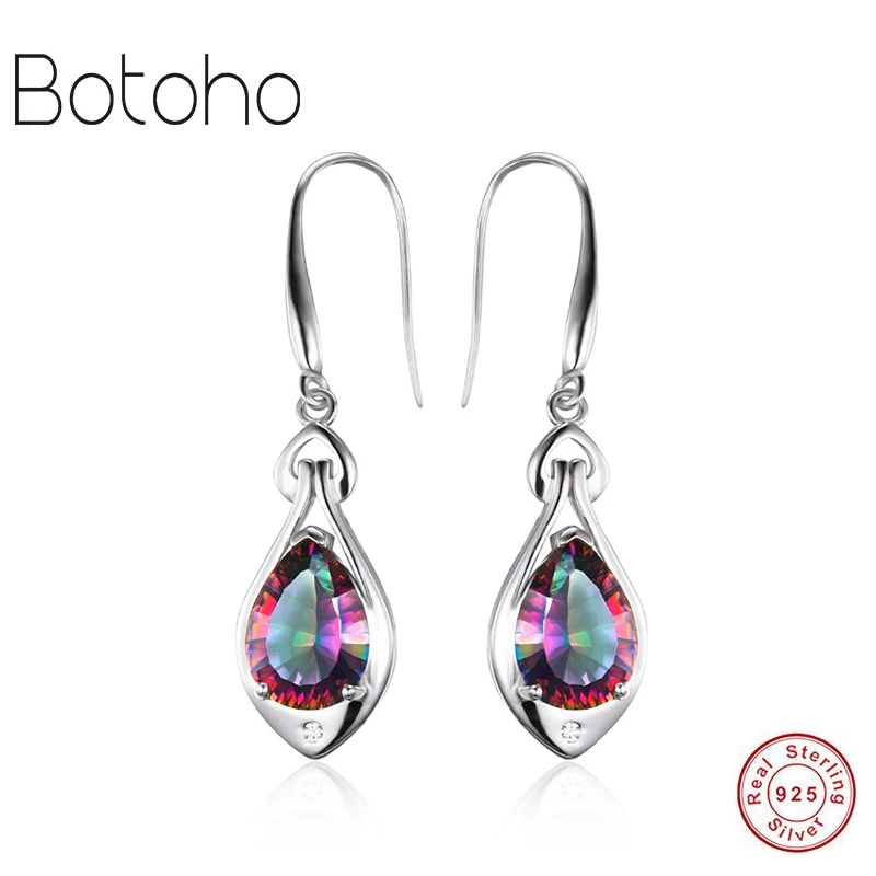 

925 sterling silver earrings for women Water Drop Rainbow Pendant Earrings Pure 925 Sterling Silver Senior Ladies Jewelry brinco