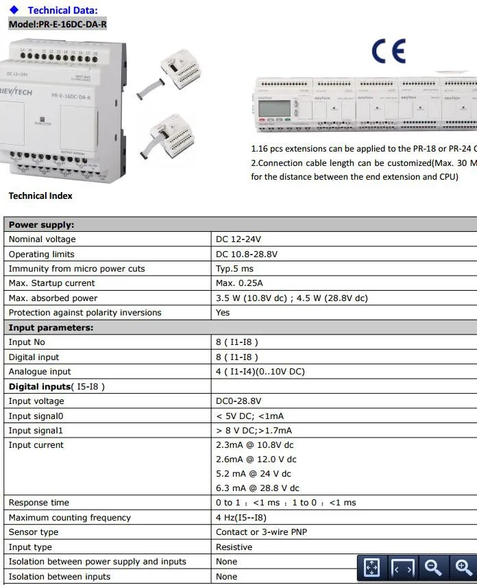 PR-E-16DC-DA-R, модуль расширения, программируемый логический контроллер, микро-pplc контроллер, DC12V-DC24V, 4 DI/AI+ 4 DI, 8 реле