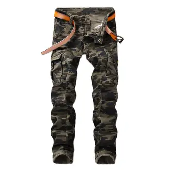 

Idopy Men`s Camouflage Biker Jeans Slim Fit Military Style Camo Multi-Pockets Designer Motorcycle Cargo Jeans For Man