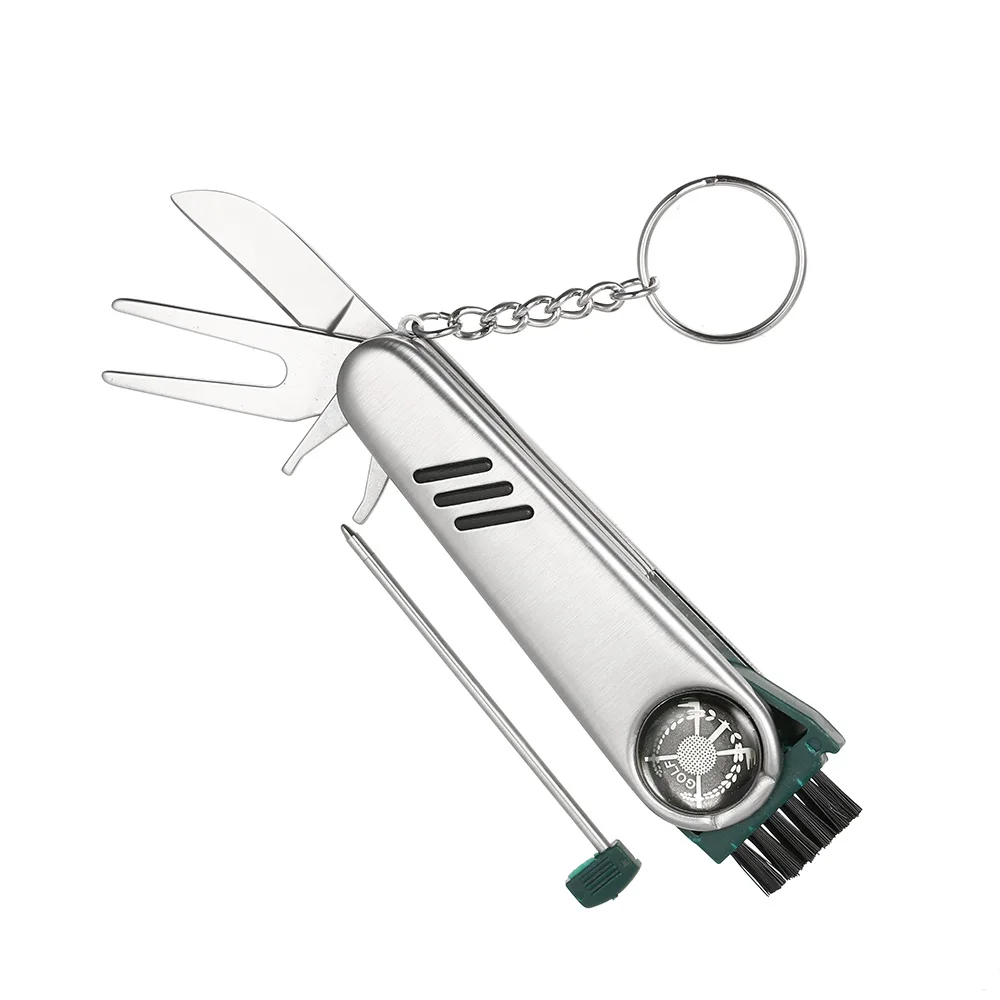 

Golf Tool Club Sharpener Club Groove Cleaner Divot Repair Tool Ball Score Pen Scrub Clean Brush Outdoor Key Chain Keyring
