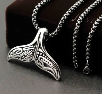 

Solid Stainless Steel Whale's Tail Native Inspired Men's Biker Pendant Necklace