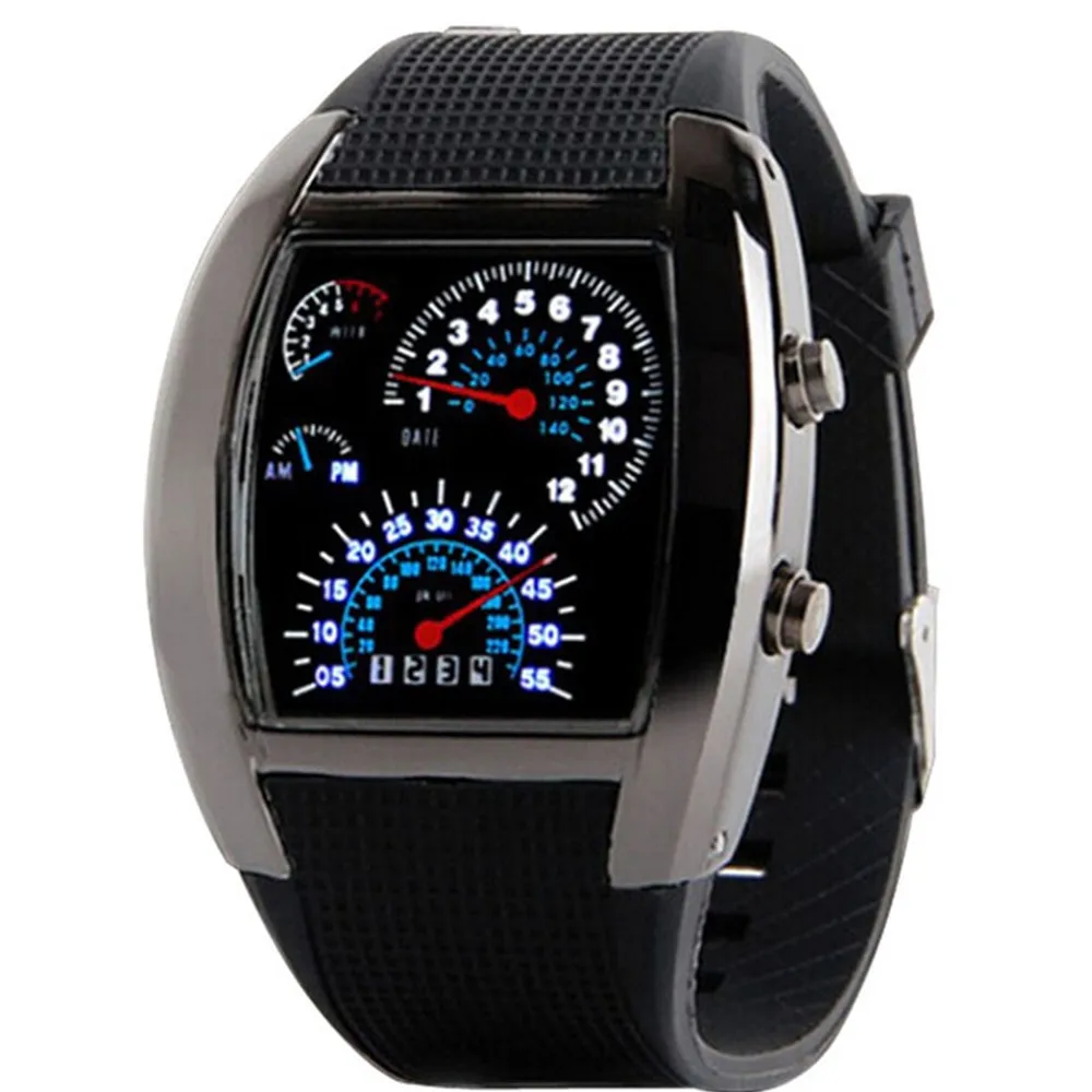 

Stainless steel case Digital women watches Fashion Aviation Turbo Dial Flash LED Watch Gift Mens Lady Sports Car Meter 30p