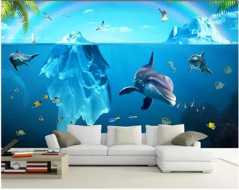 

WDBH Custom photo 3d wallpaper Gorgeous Glacier Ocean Dolphin background painting home decor living room wallpaper for walls 3d