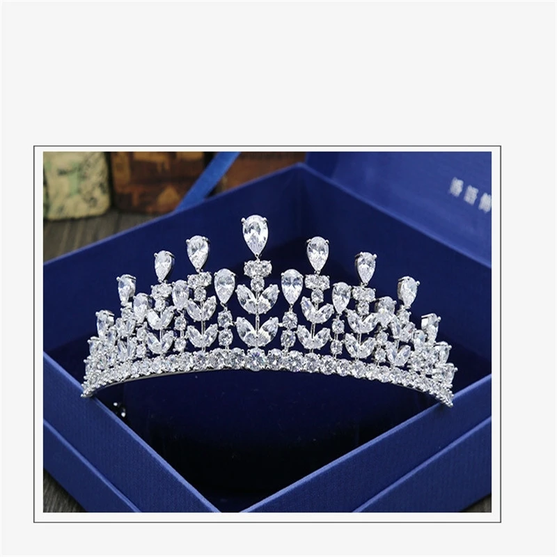 

2017 Bride Wedding Tiara Hair High Zircon Inlaid Silver Plated Crown High-end Custom Micro Wedding Dress Accessories JS-G002