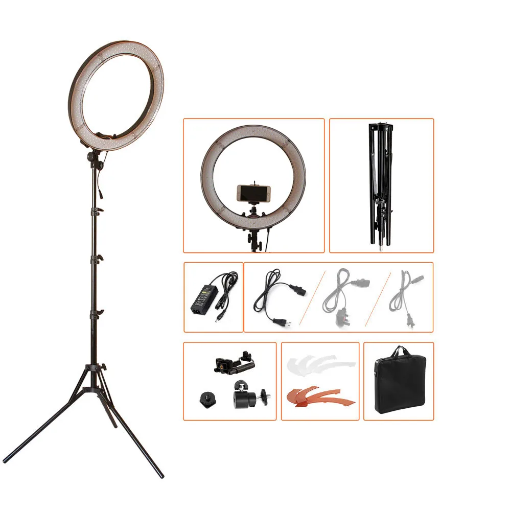 

Cadiso 18" 240 LED 55W 5500K Dimmable Photography Lighting Photo/Studio/Phone/Video LED Ring Light Lamp With Tripod Stand