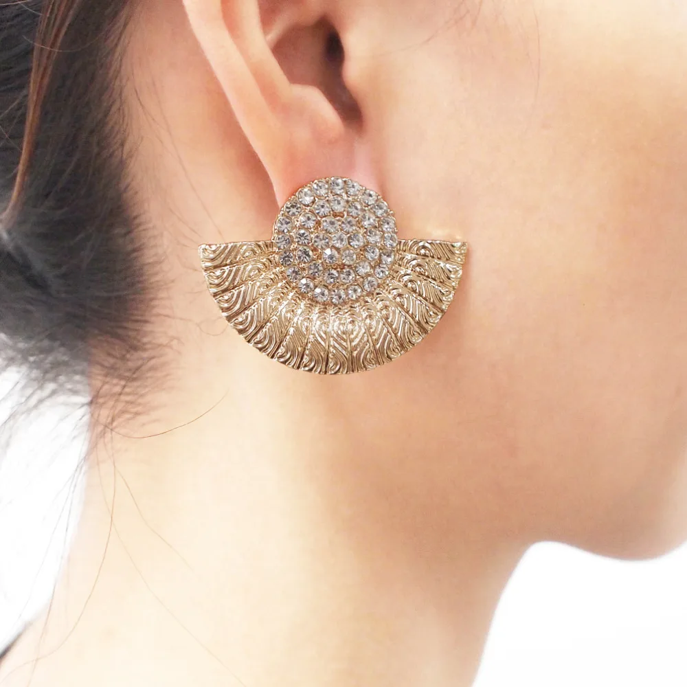 Buy Fan shaped Alloy Rhinestone Stud Earrings Women