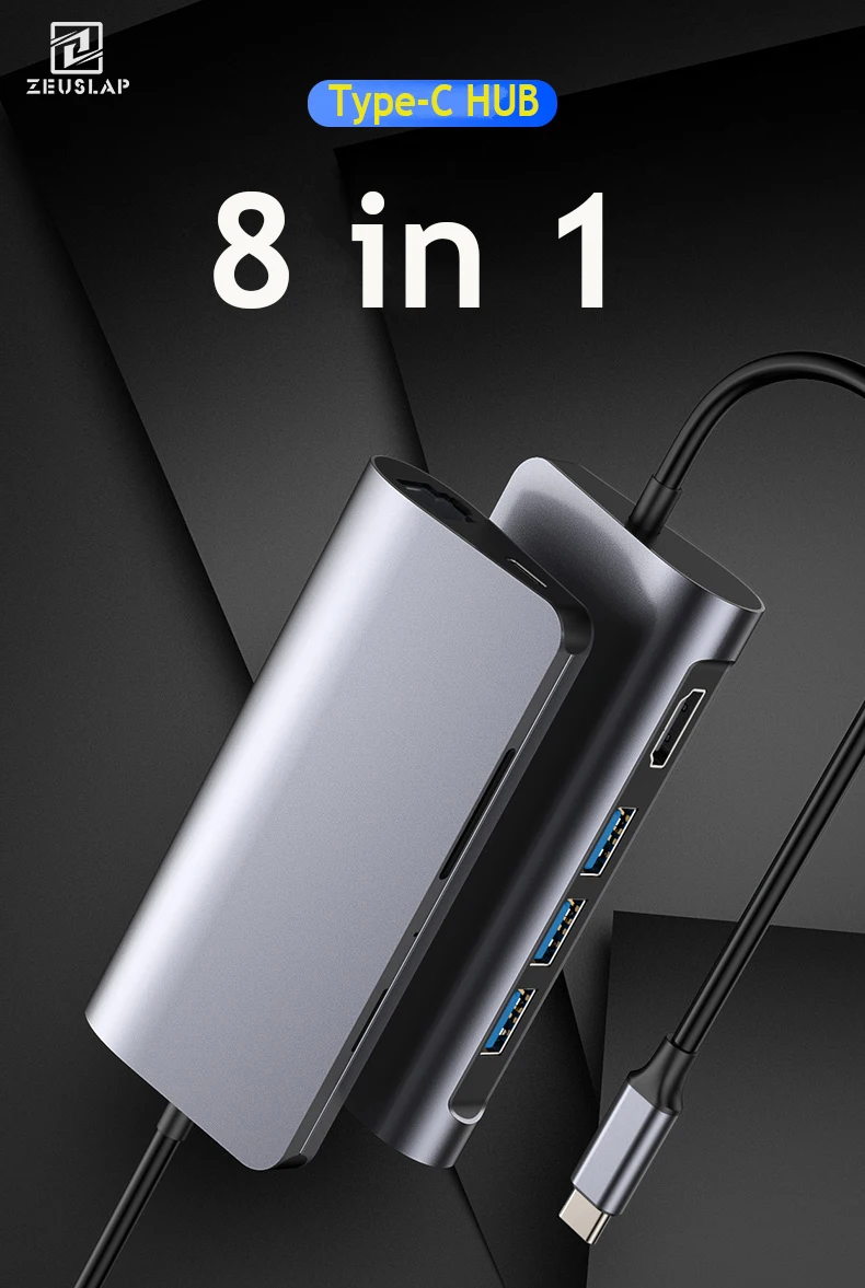 ZEUSLAP USB3.0 концентратор USB C к HDMI RJ45 Thunderbolt 3 адаптер для MacBook samsung Galaxy S9 huawei mate 10 P20 Pro type C концентратор