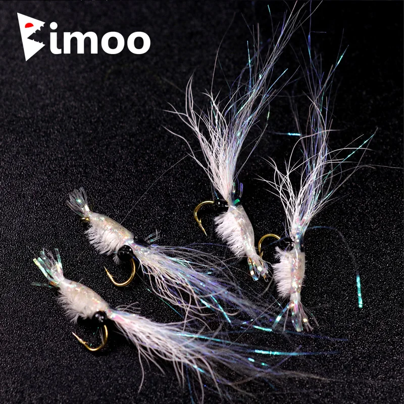 

Bimoo 4PCS White #16 Mini Shrimp Salt Fly Bass Steelhead Trout Salmon Flies Nymph Fly for Saltwater Freshwater Fly Fishing