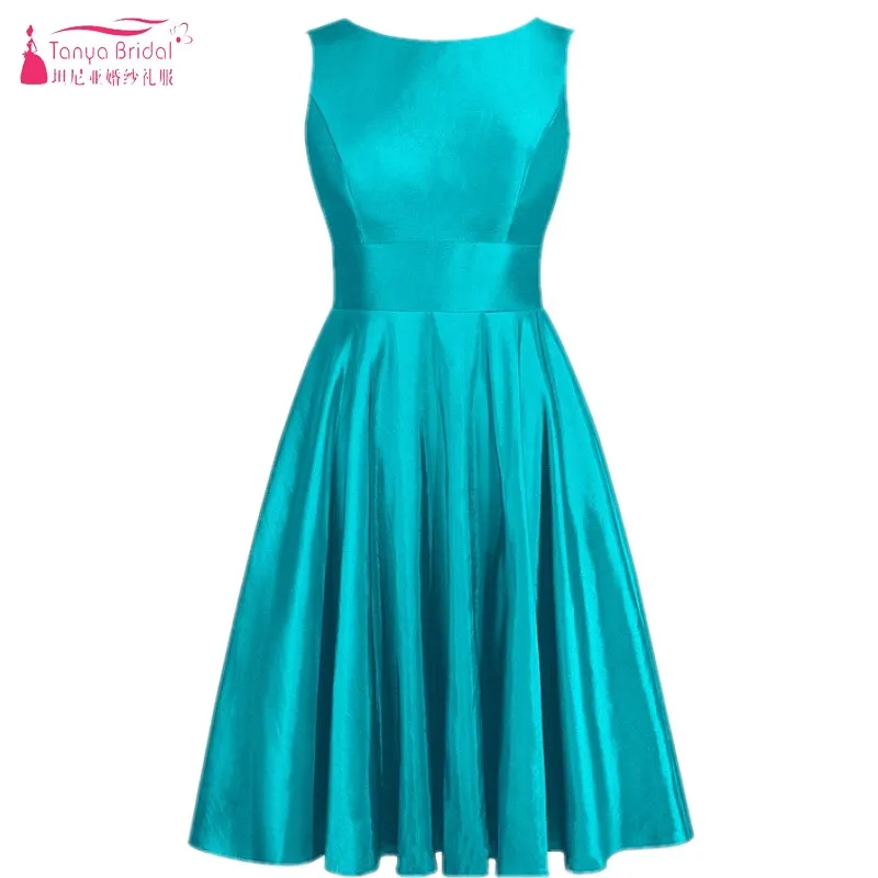 Teal Green Scoop A Line Knee Length 
