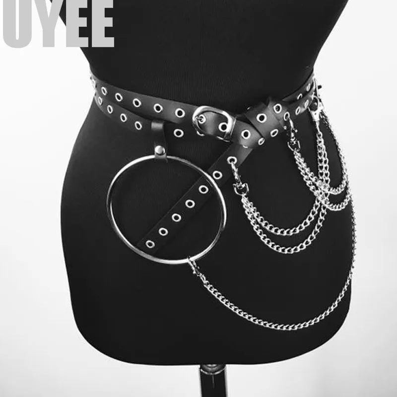 UYEE Unisex Pu Leather Harness Belts Big O ring Metal Waist Belt Women