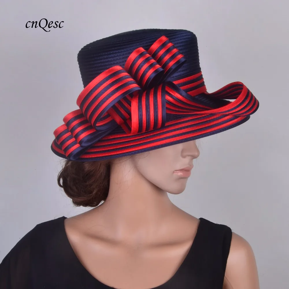 

2019 New design navy blue/red Kentucky Derby Ascot Formal Dress Church Hat wedding fascinator fedora races Ascot tea party