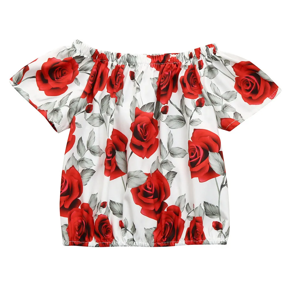 

Girls Clothing Summer Girl Children Kids Girls Off Shoulder Floral Printed Tops T Shirt Summer Girls Tops Clothes dropshipping