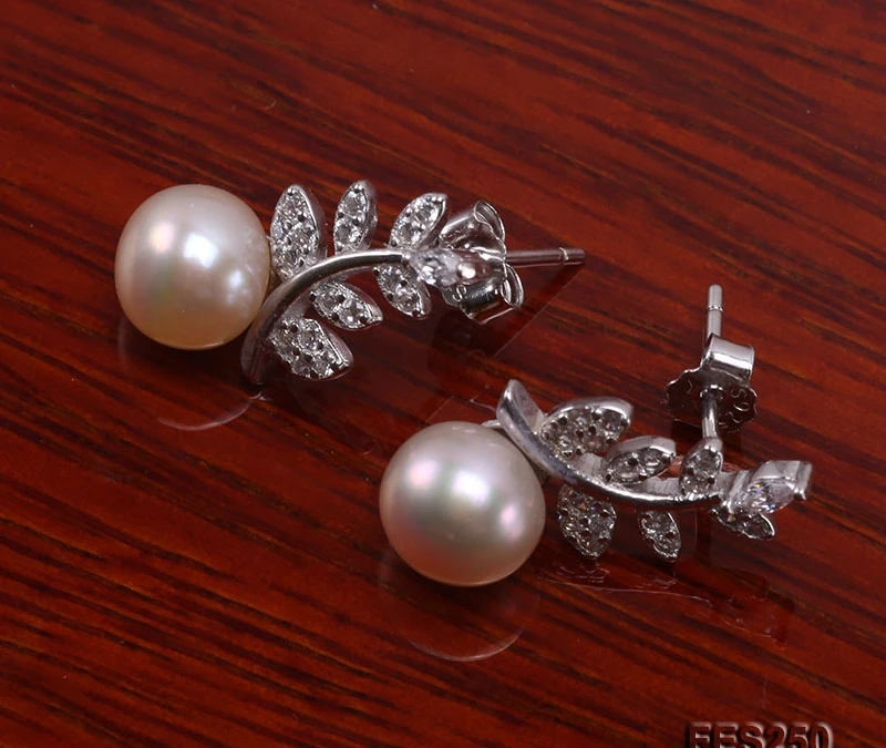 

Elegant Pearl Earring Silver 925 Jewelry pink Real Freshwater Flat Pearl 7mm Oflat-Shape Pearl earrings for wedding