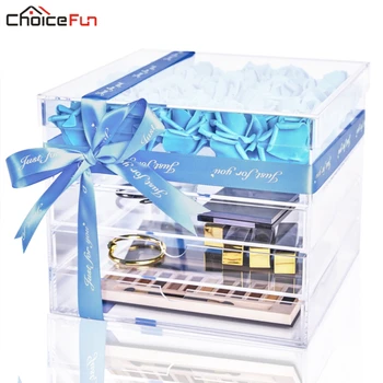 

CHOICEFUN Mother's Day Luxury Large Transparent Clear Acrylic Makeup Fake Rose Box Square Big Lucite Gift Flower Box With Drawer