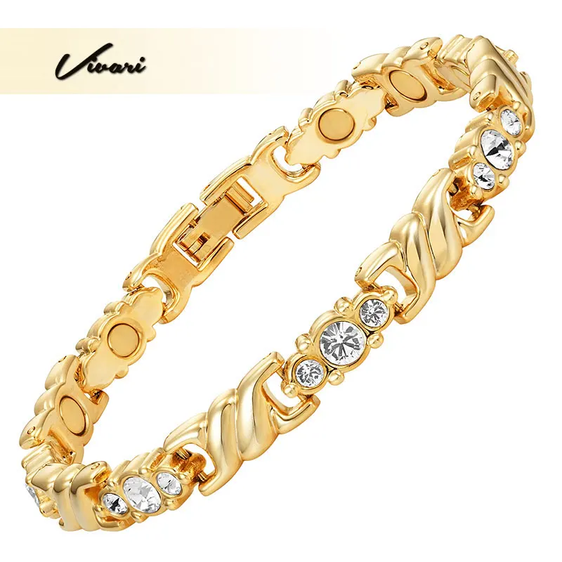 

Vivari Remove Pain Beauty 21pcs Clear Crystals Golden Color Magnetic Bracelet For Women Fashion Jewelry Charm Bangle Wristband