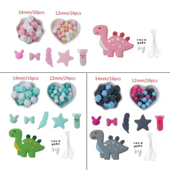 

1 Set Unfinished Baby Teething Accessories Silicone Beads Dinosaur Teether Feather Pacifier Clip DIY Nursing Teething For Infant