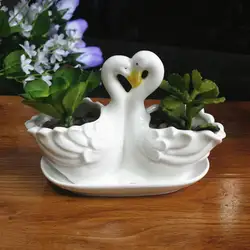 Высокая белая Керамика цветочный горшок завод мясистые цветочный горшок на День Святого Валентина подарок украшения животных пару Лебедь