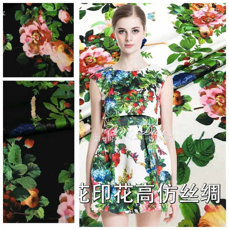 

150cm elegant stretch printed fabric high imitation silk cheongsam fabric digital print dress fabric material wholesale cloth