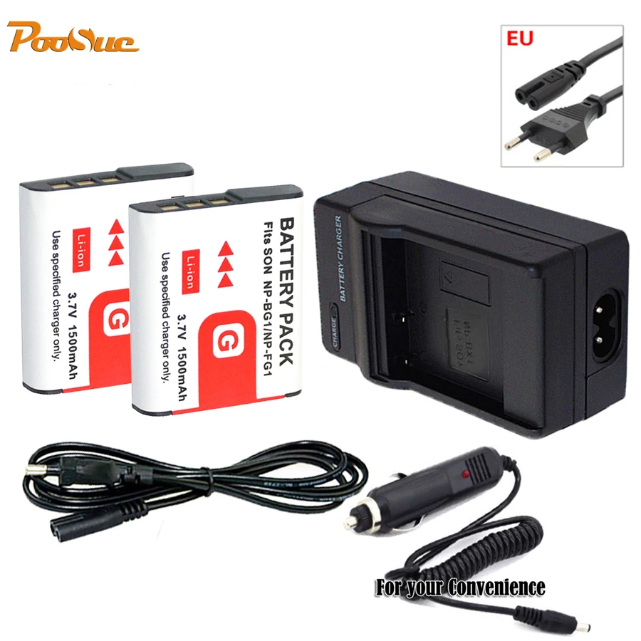2PCS NP BG1 NPBG1 NP BG1 Camera Battery + EU/US Charger car cable for