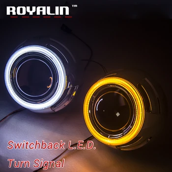 

ROYALIN Car Styling Bixenon Metal Lens H1 Headlights Switchback LED COB Angel Eyes White Yellow Turn Signal Lights for 3.0 H7 H4