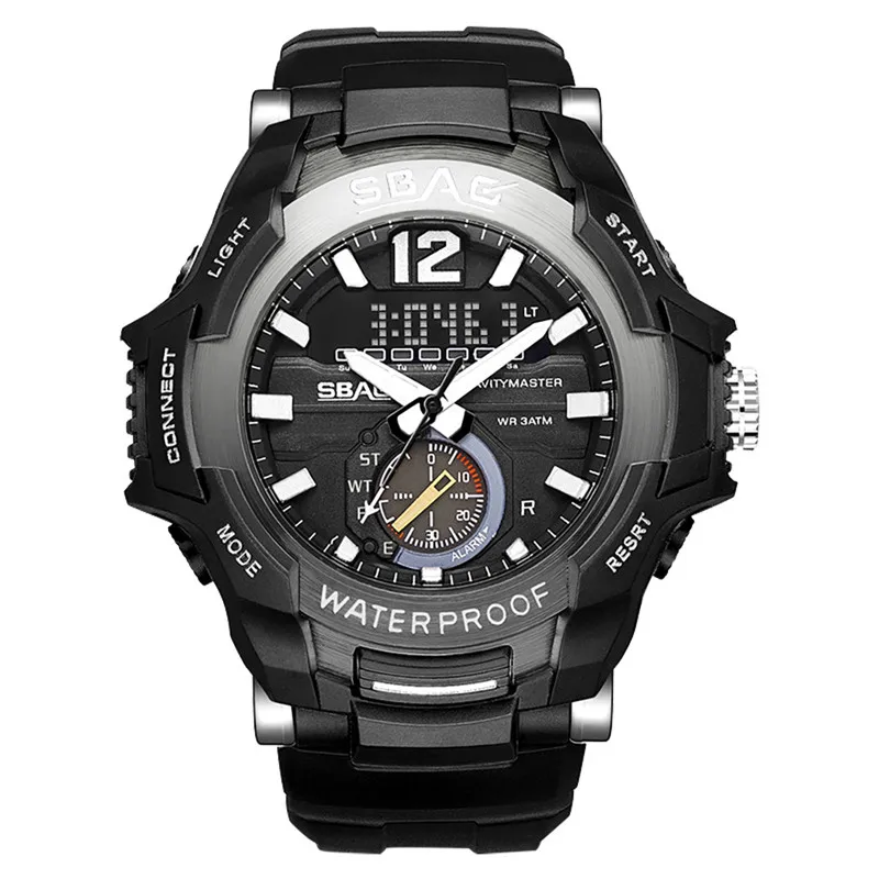 Роскошные модные мужские часы цифровой военный спортивный светодиодный водонепроницаемый наручные часы электронные часы Горячая relogio masculino reloj hombre# F - Color: Black
