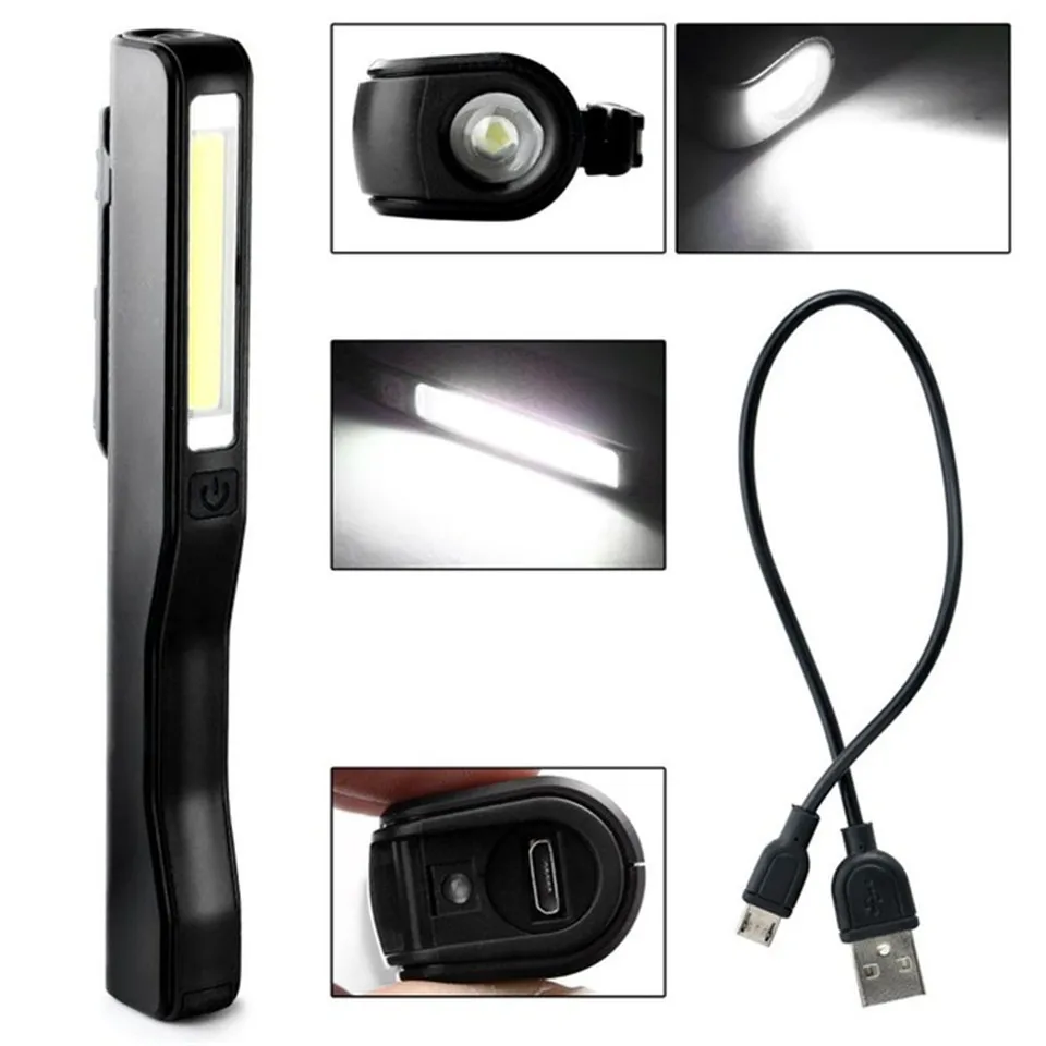 

Pen Flashlight USB COB Rechargeable with Magnetic Clip Hand Torch Work Light For Camping Lanterna Tactical Overhaul Night