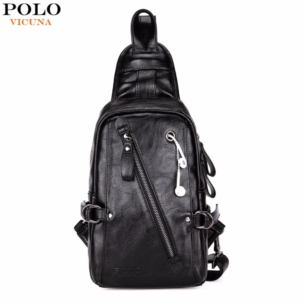 VICUNA POLO Fashion Black PU Leather Sling Bag For Men Solid Patchwork Leisure Men Messenger Bag Shoulder Bags цена VICUNA POLO Fashion Black PU Leather Sling Bag For Men Solid Patchwork Leisure Men Messenger Bag Shoulder Bags цены онлайн