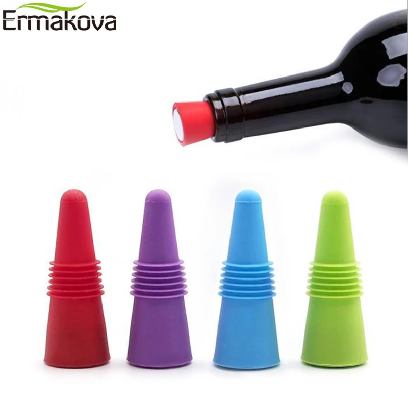 

ERMAKOVA Set of 2 Silicone Wine Stopper Reusable Wine Bottle Sealer Beverage Bottle Stopper Cork Bottle Plug with Grip Top