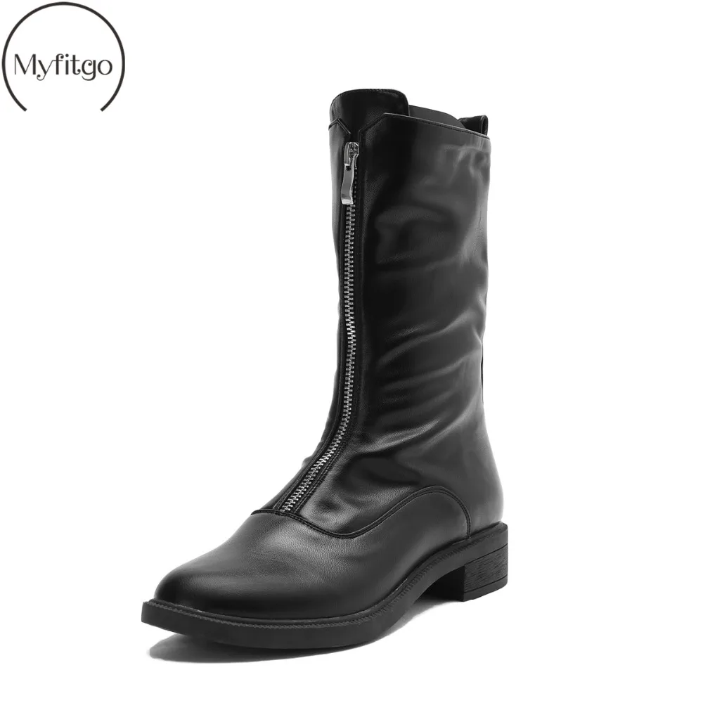 

Women's Warm Boots 2019 Autumn And Winter New Round Toe Thick With Front Zipper Mid-Calf Boots Elastic Boots Women's Shoes