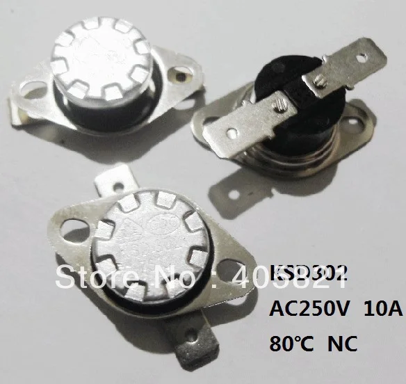 

AC250V 10A 80Celsius N/C Snap Action Thermostat KSD302 50Pcs