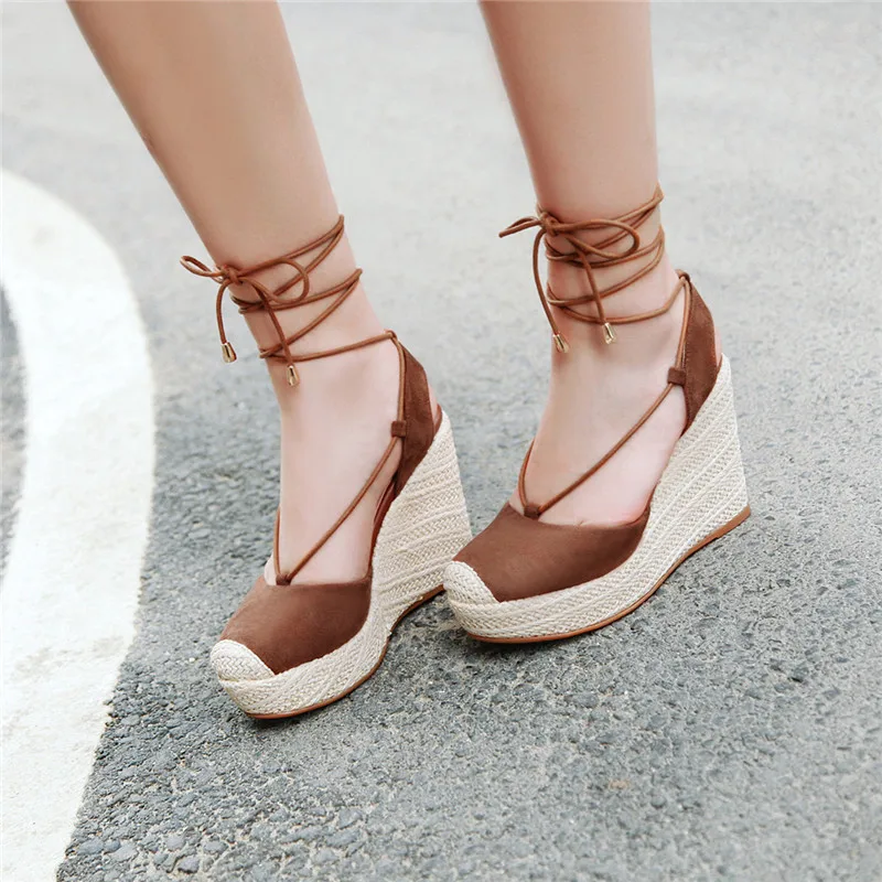 YMECHIC zapatos de cuña con punta cerrada para mujer, sandalias de  plataforma anudadas al tobillo, rojo, negro y marrón, para verano,  2022|Sandalias de mujer| - AliExpress
