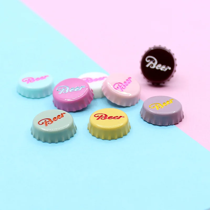

10Pcs Kawaii Flat Back Resin Simulation Beer Drink Bottle Caps Resin Cabochon Embellishment for Diy Phone Accessories 15mm