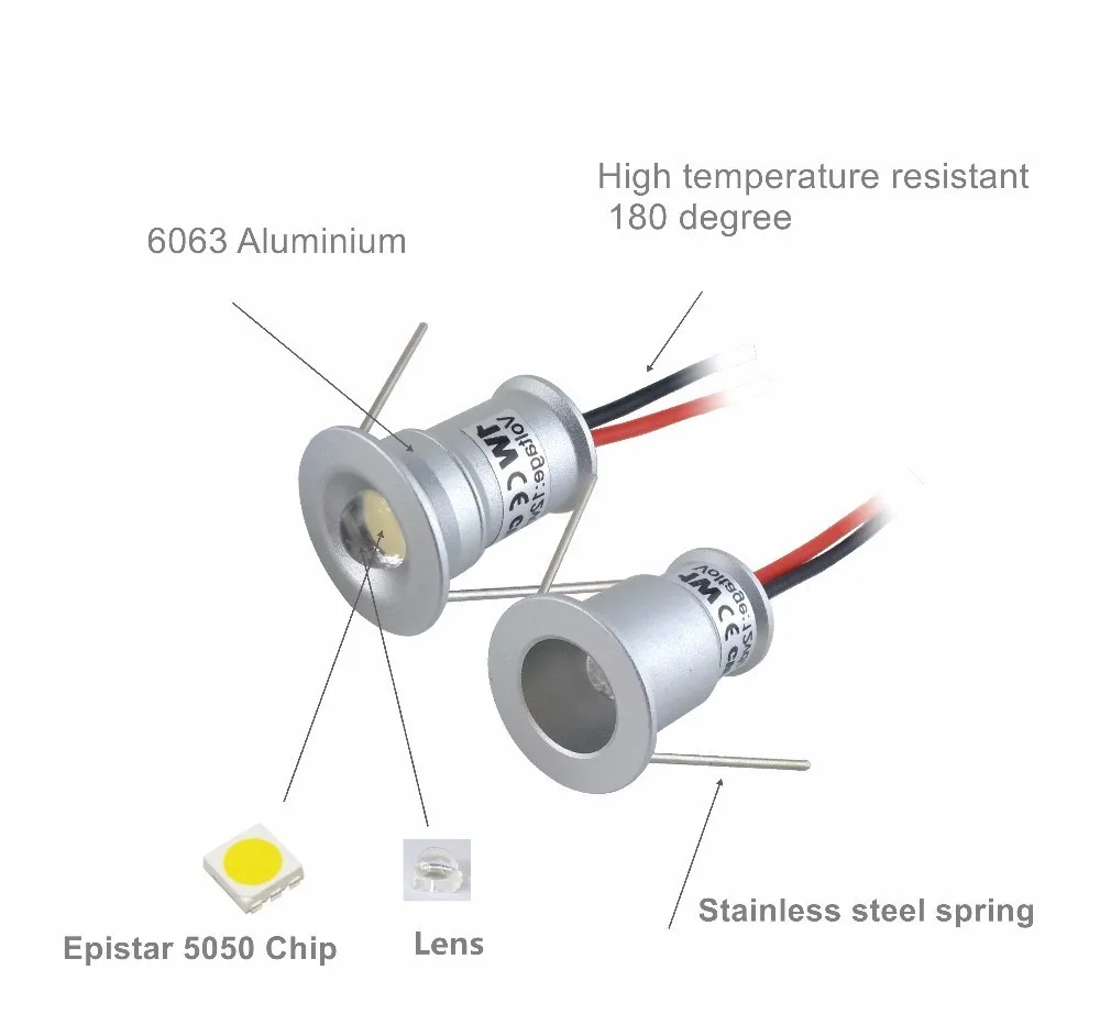 1 Вт светодиодный встраиваемый светильник 15 мм вырез Крытый мини лампа 30/120D SpotLight 3 В/300mA вход DIY освещение 96 шт. CE список