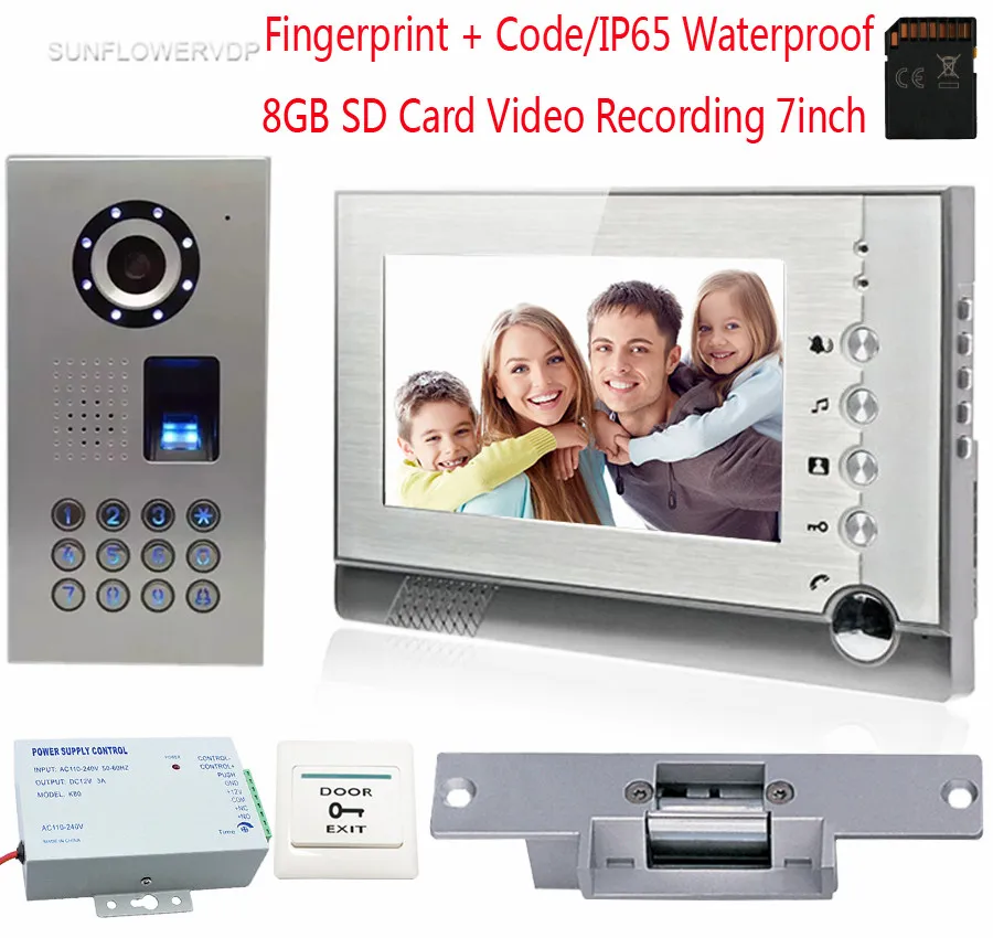 

Video Doorbell 8GB SD Card Recording Wired Video Intercoms IP65 Waterproof Fingerprint Keypad With Electronic lock Video Door