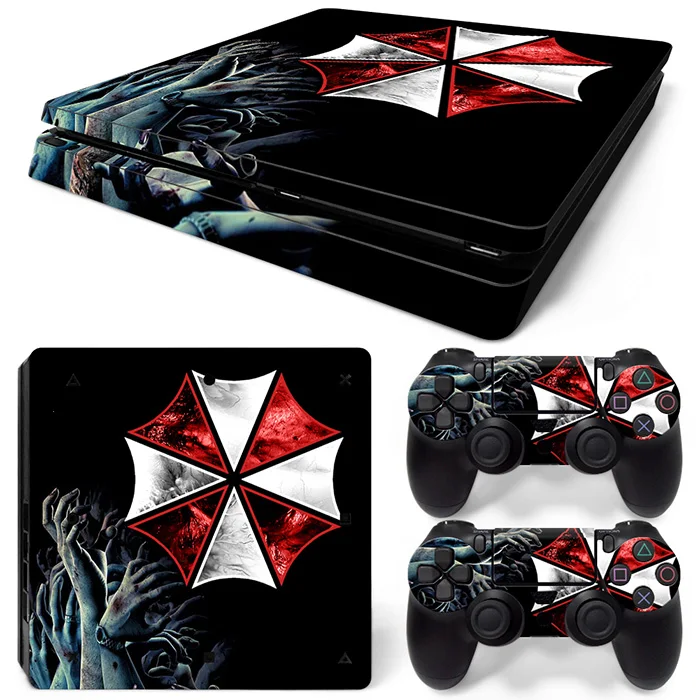 

New Decals for Umbrella Protective Vinyl sticker for PS4 slim skin console + 2 controller skin covers #TN-P4Slim-1507