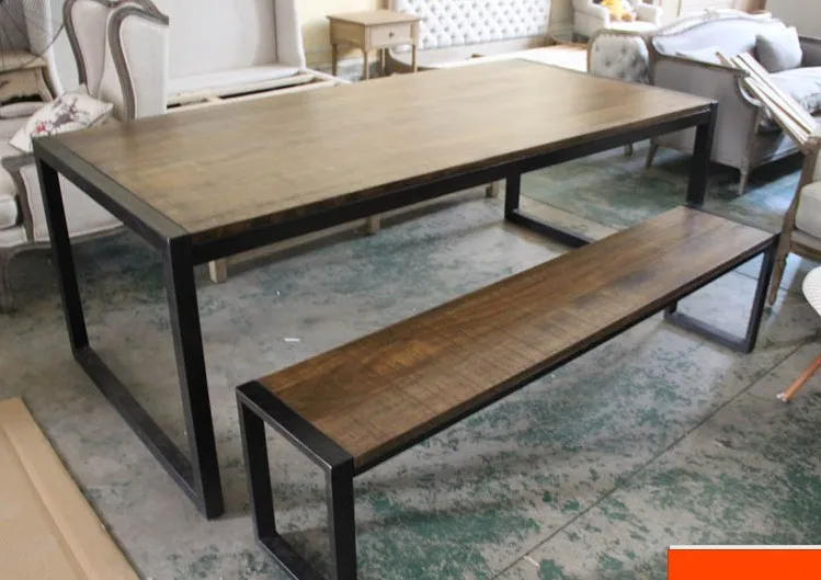 Meubles en bois massif vintage, fer forgé table à manger banc pays ... Table a manger en fer