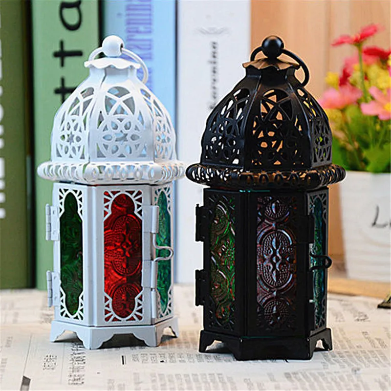Votive Iron Glass Hanging Candlestick Candle Lantern Classic Moroccan Decor Windproof Candle Holders Party Home Wedding Decor