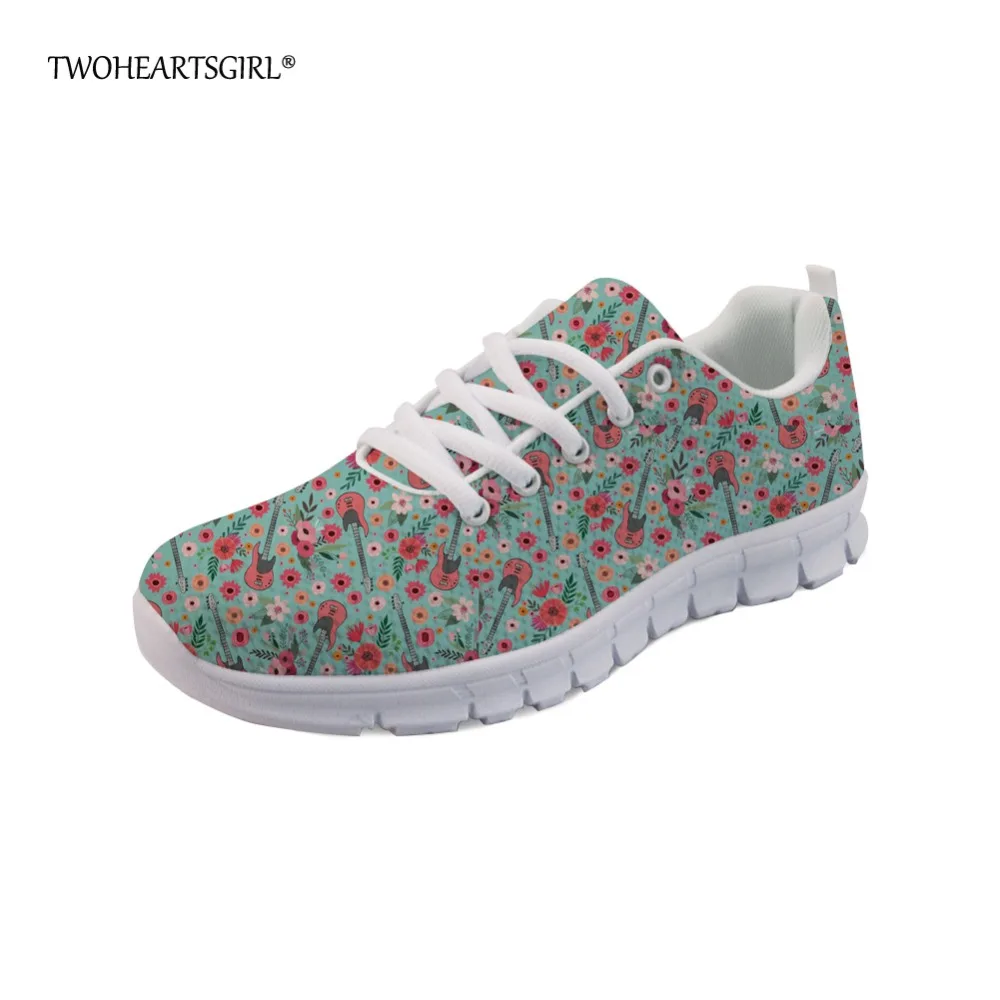 

Twoheartsgirl Casual Electric Guitar Flats Shoes for Women Designer Flower Style Soft Mesh Walking Shoes Comfortable Sneakers