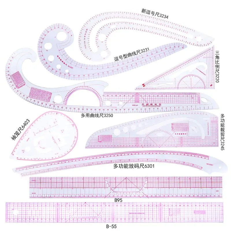 Beste 9 Pcs Naaien Franse Curve Liniaal Dressmaking Tailor Tekening Sjabloon Craft Tool Set