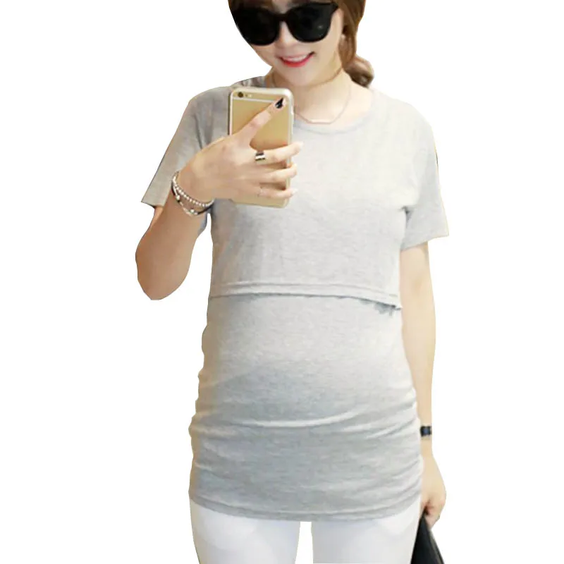 REALDY Women's Maternity Short Sleeve Layered Nursing Casual Tops For