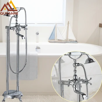 

Chrome Floor Stand Bath & Shower Phone Type Faucet Three Handle With Tub Filler Mixer Hot Cold Telephone Style Faucet