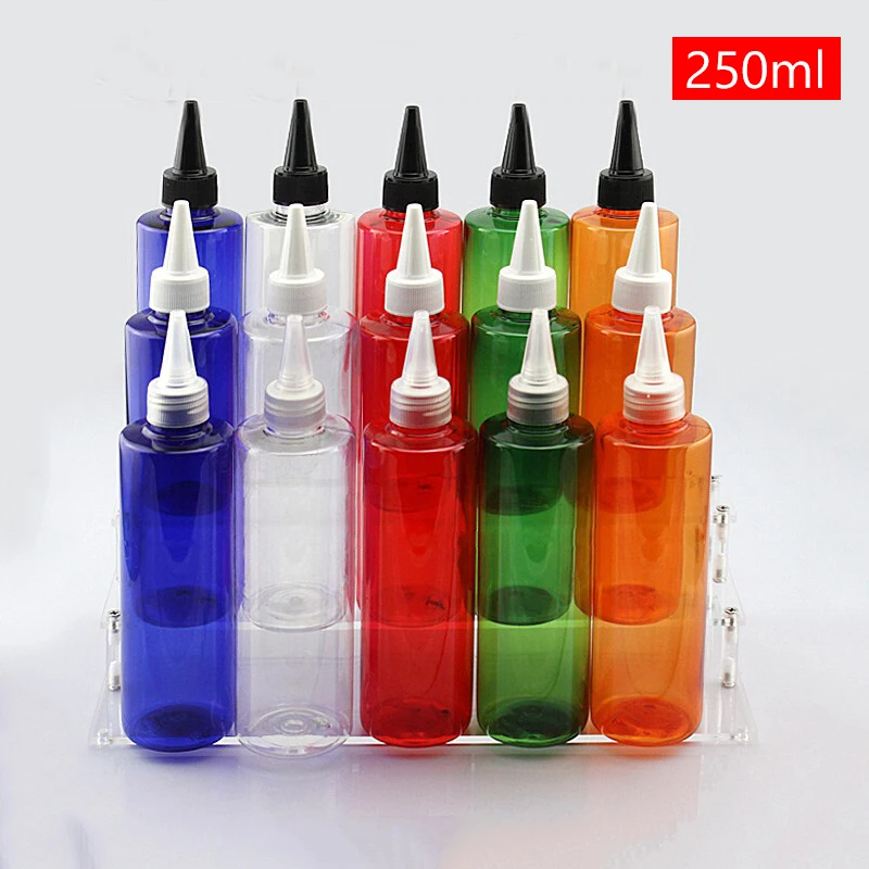 

10PCS Cosmetic Bottles Flat Shoulder with Pointed Cap Healthy PET Dispenser Dropper Bottles 250ml Large Travel bottles 9/30
