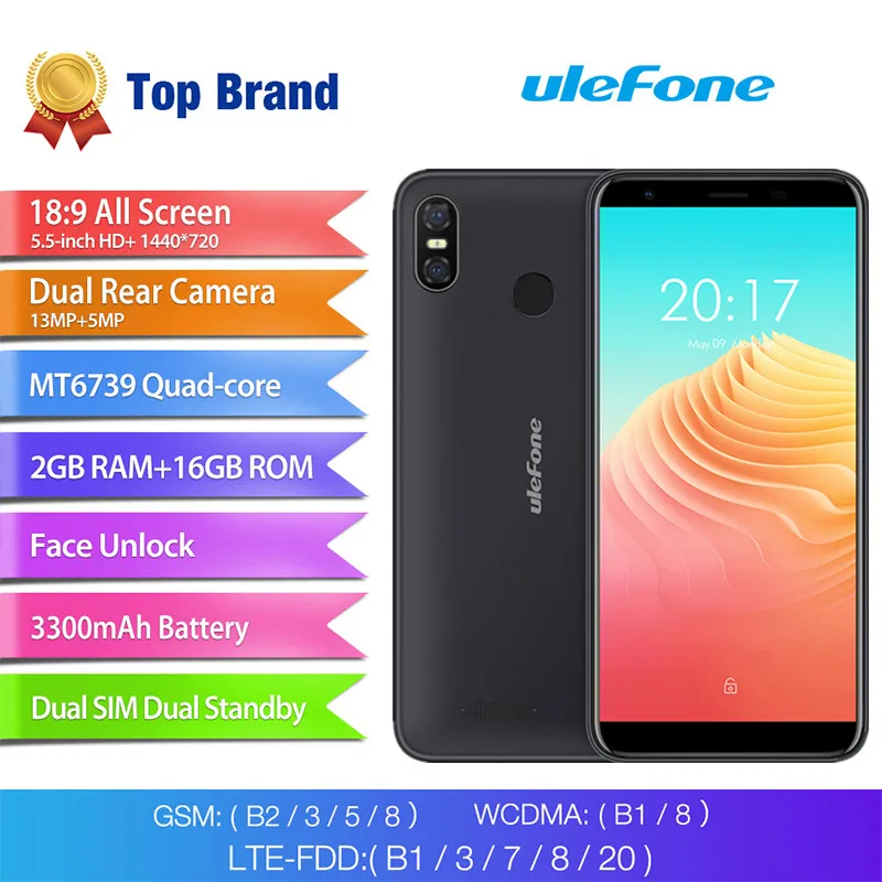 

Ulefone S9 Pro 5.5'' HD+ Mobile Phone Dual 4G Android 8.1 MTK6739 Quad Core 2GB RAM 16GB ROM 13MP+5MP Dual Cameras Smart Phone