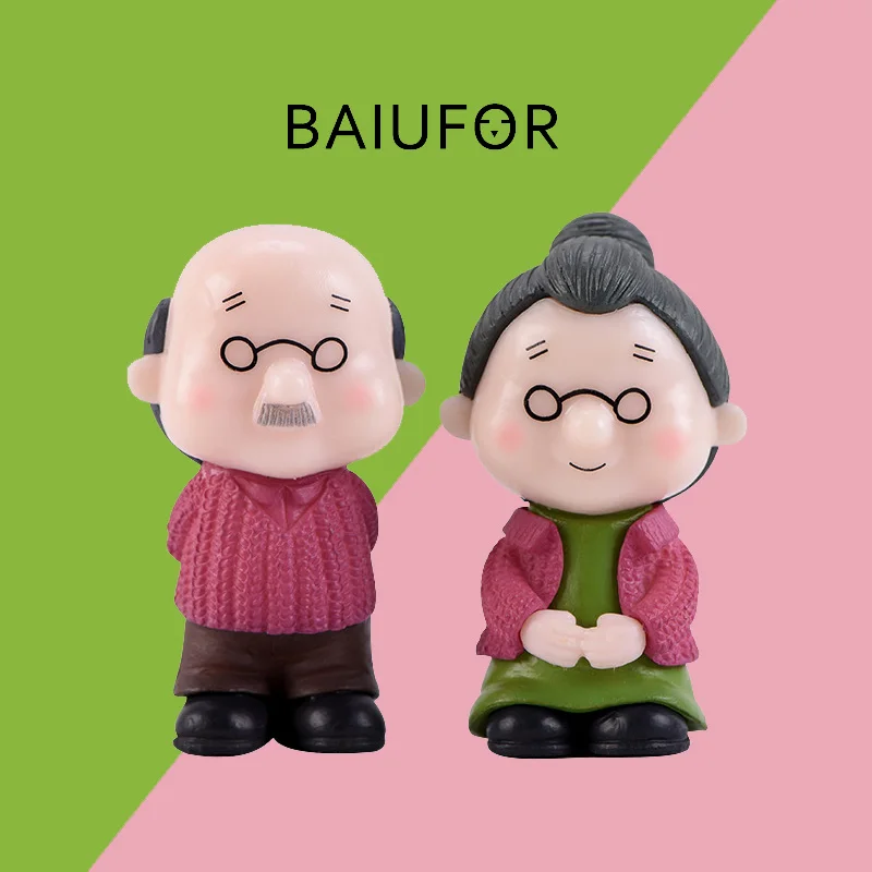 

BAIUFOR Couple Miniatures Grandpa + Grandma Grandparents lOVER Fairy Garden Gnome Micro Landscape Decor Terrarium Figurines