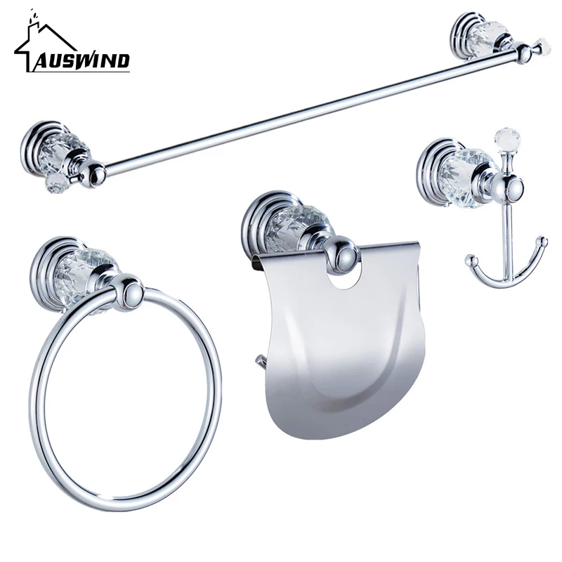 Antique Chrome Brass&Crystal Bathroom Hardware sets Luxury Silver
