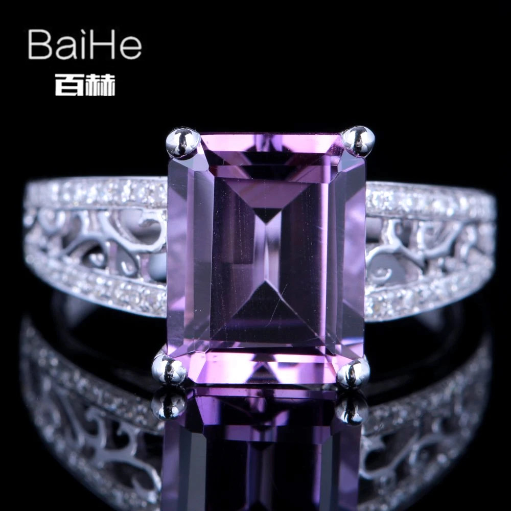 Женское кольцо с аметистом BAIHE Настоящее серебро 925 пробы 3.24CT сертифицированное