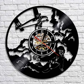 

Parachute Skydiving Wall Clock Made Of 12'' Vinyl Record Sky Dive Jumping Wall Watch Clock Wall Decor Gift For Skydiver