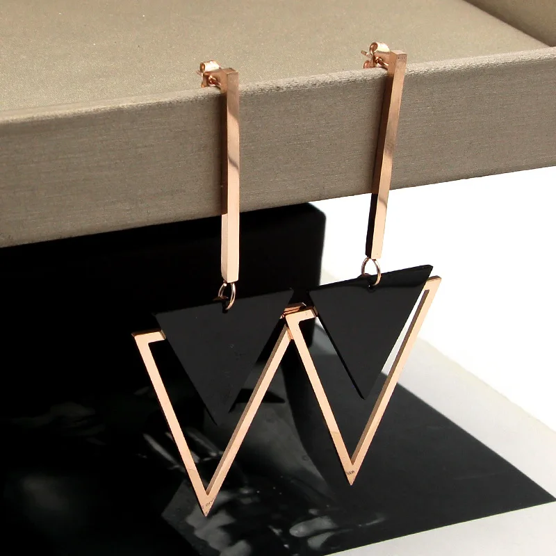

Fashion Brand Long Love Hollow Double Black Geometry Drop Earrings Rose Gold Color Stainless Steel Women Party Gift