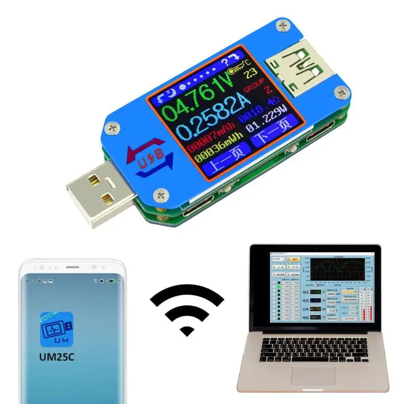USB 2 0 Type C ЖК дисплей цветной тестер беспроводной Bluetooth аккумулятор зарядное